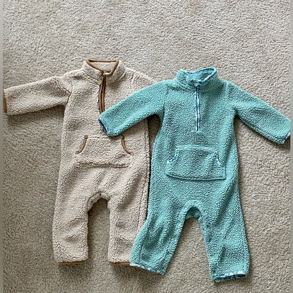 Set of 2 Carter's baby fleece romper jumpsuit outfit size12m